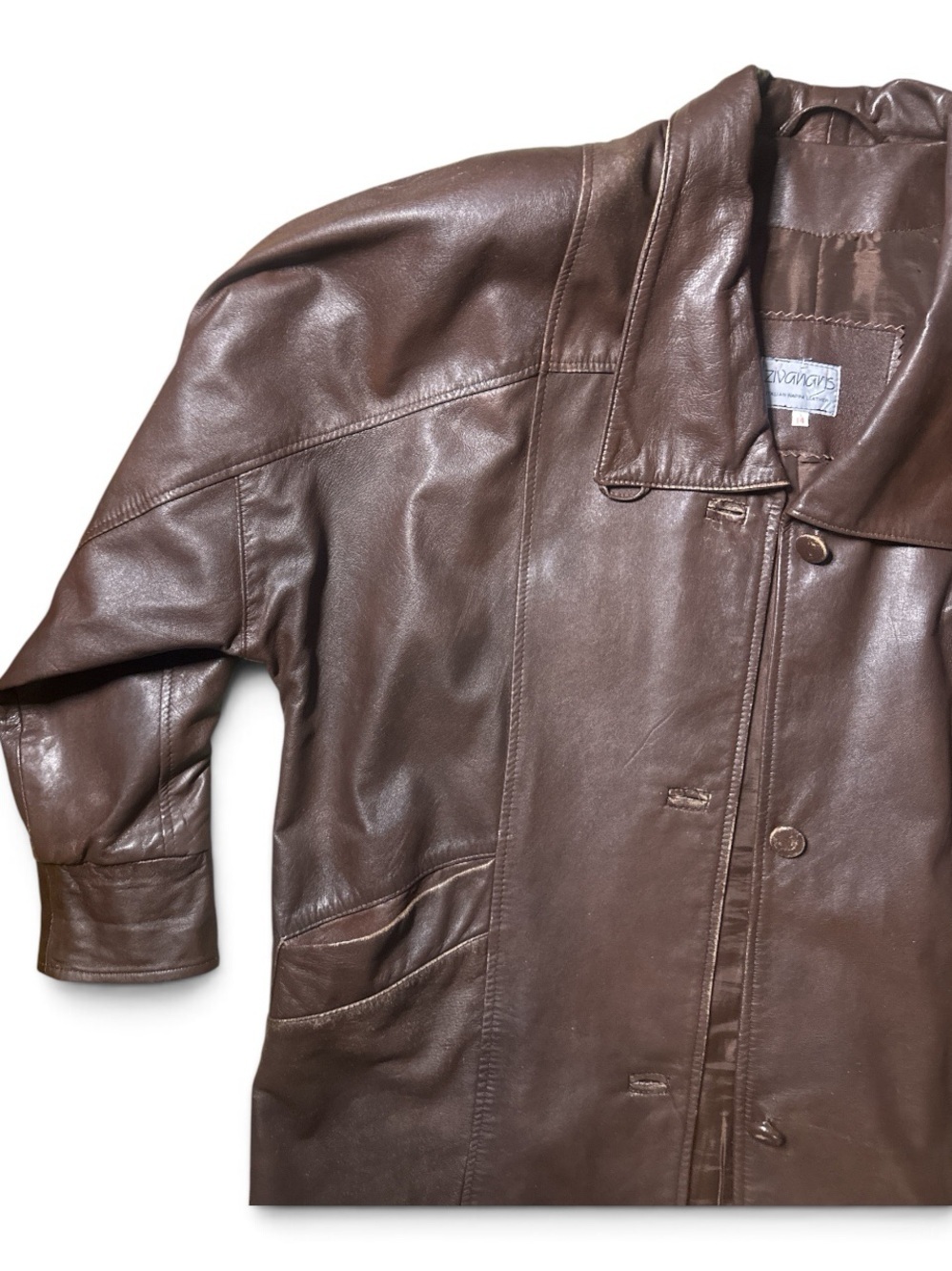 Vintage Zivanaris Italian Nappa Leather Brown Coat Women 14 - Picture 2 of 11